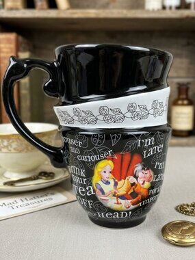 Disney Parks Black and White Alice in Wonderland Mad Hatter Faux Stackable Mug